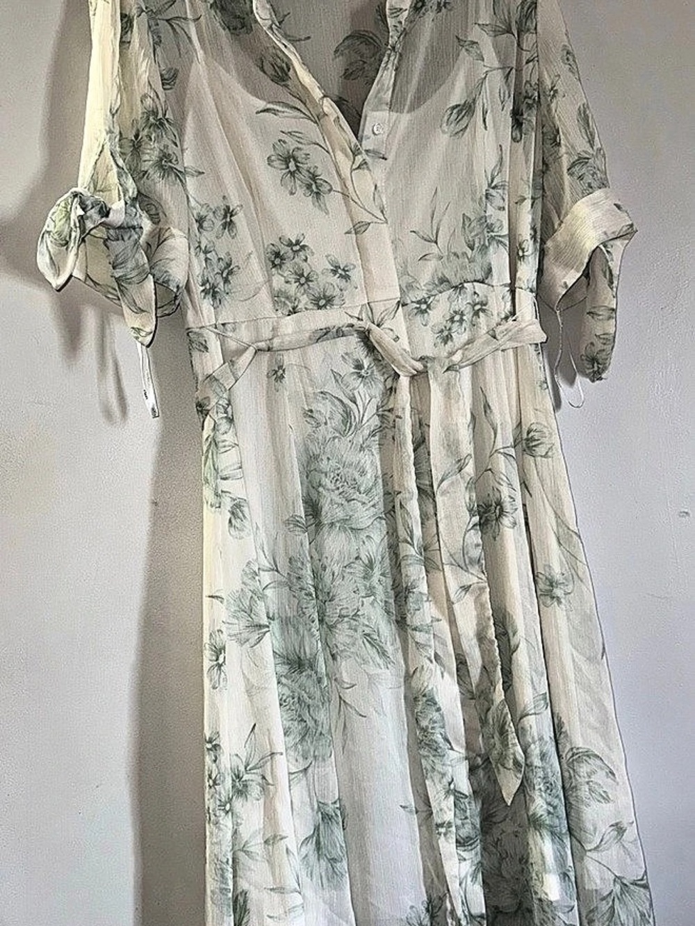 Calvin Klein Floral Tie Sleeve Chiffon Shirtdress
